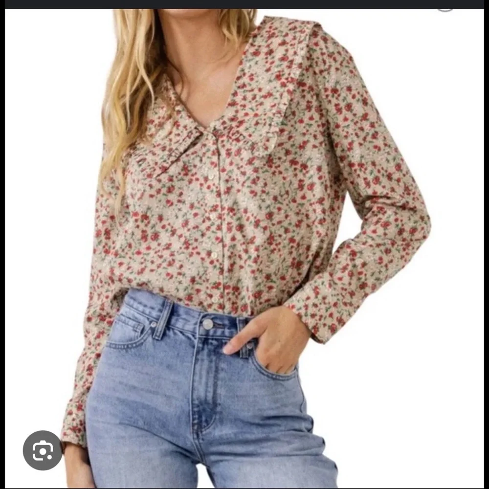 English Factory Red Floral Blouse - Picture 1 of 8